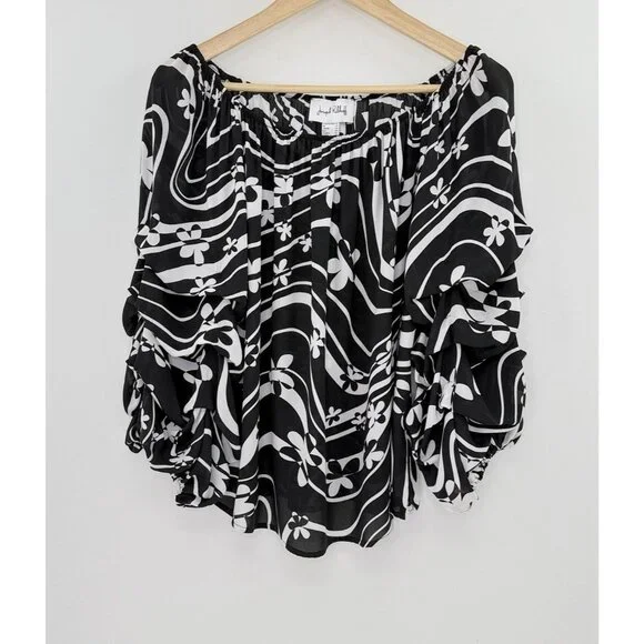 Joseph Ribkoff Chiffon Art To Wear Floral Ruffled Sleeve Blouse Sz 10 Preppy - Picture 1 of 9